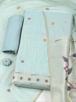 MEENA BAZAAR - Blue Woven Unstitched Kurta with Unstitched Bottom and Dupatta