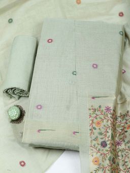 MEENA BAZAAR - Green Floral Woven Unstitched Kurta with Unstitched Bottom and Dupatta