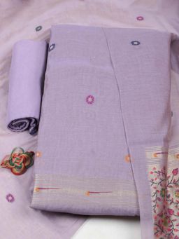 MEENA BAZAAR - Lavender Floral Woven Unstitched Kurta with Unstitched Bottom and Dupatta