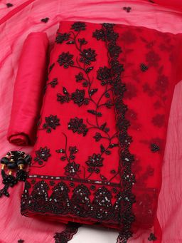 MEENA BAZAAR - Pink Embroidered Unstitched Kurta with Unstitched Bottom and Dupatta
