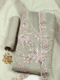 MEENA BAZAAR - Green Embroidered Unstitched Kurta with Unstitched Bottom and Dupatta