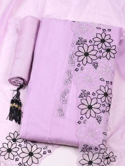 MEENA BAZAAR - Lavender Floral Stone Work Unstitched Kurta with Unstitched Bottom and Dupatta
