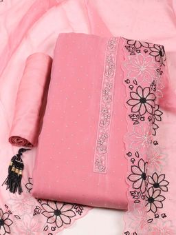 MEENA BAZAAR - Peach Floral Stone Work Unstitched Kurta with Unstitched Bottom and Dupatta