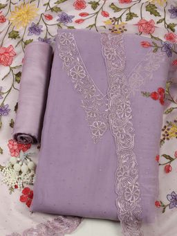 MEENA BAZAAR - Lavender Floral-Stone Work Unstitched Kurta with Unstitched Bottom and Dupatta