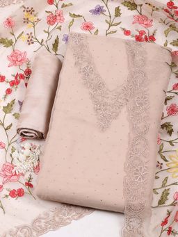 MEENA BAZAAR - Cream Floral-Stone Work Unstitched Kurta with Unstitched Bottom and Dupatta