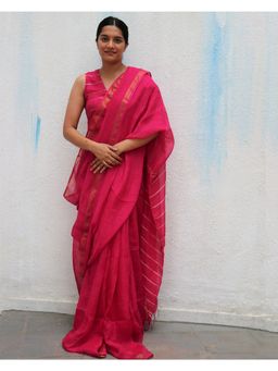 Chidiyaa - Everyday Beautiful Azalea Fantasy Handwoven Linen Saree