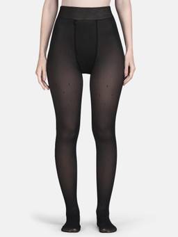NEXT2SKIN - Women's Dual Tone Polka Dot Thermal Stylish Warm Winter Pantyhose Black Stockings (M-XL )