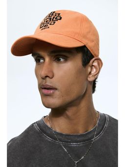 H&M - Men Orange Print-Motif Cotton Twill Cap
