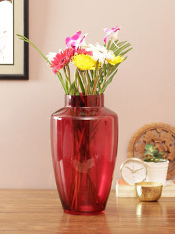 HomeTown - Eva Glass Modern Vase in Red Colour