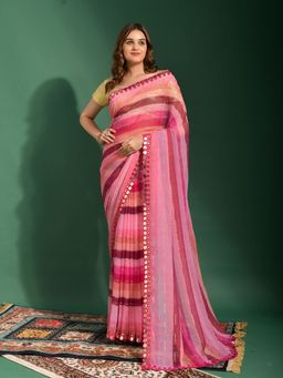 Odette - Pink Chiffon Designer Saree with Unstitched Blouse