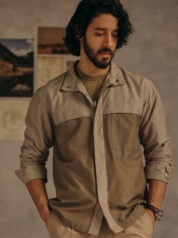 Andamen - Men Khaki Pocket Detail Polyester Relaxed Fit Overshirt