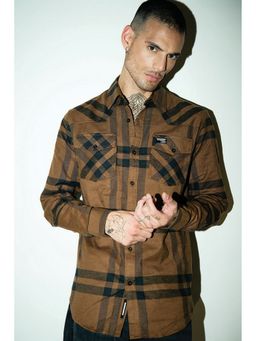 Bonkers Corner - Men Brown Blast Stripe Regular Fit Shirt