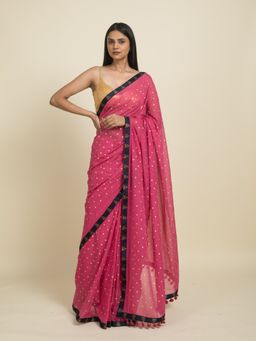 Suta - Pink Mul Cotton with Blue Border Saree