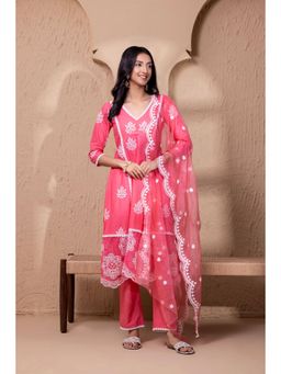 SEW - Rose Embroidered Kurta with Pant and Organza Dupatta (Set of 3)