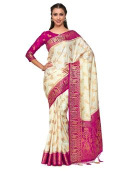 Mimosa - Silk Beige Saree With Blouse Piece
