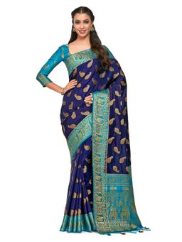 Mimosa - Silk Navy blue Saree With Blouse Piece