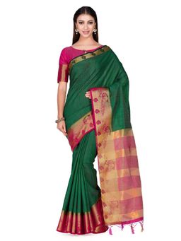 Mimosa - Silk Green Saree With Blouse Piece