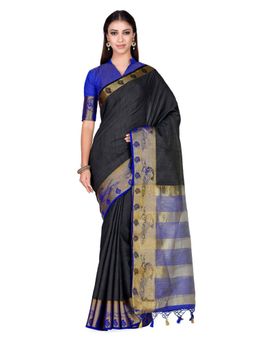 Mimosa - Silk Black Saree With Blouse Piece