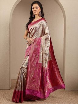 Libas - Gold Woven Silk Blend Saree with Unstitched Blouse