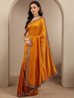 Libas - Mustard Embellished Silk Blend Saree with Unstitched Blouse