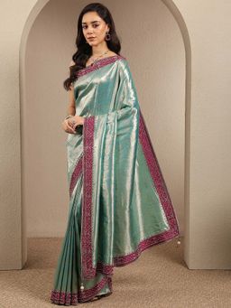Libas - Green Woven Silk Blend Saree with Unstitched Blouse