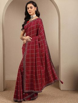 Libas - Red Printed Silk Blend Saree with Unstitched Blouse