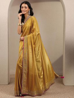 Libas - Mustard Embellished Silk Blend Saree with Unstitched Blouse