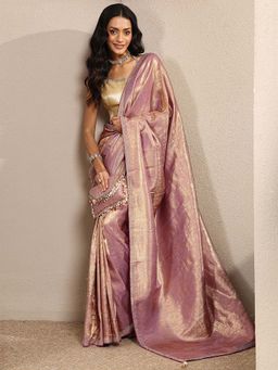 Libas - Lavender Woven Silk Blend Saree with Unstitched Blouse