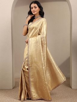 Libas - Gold Woven Silk Blend Saree with Unstitched Blouse