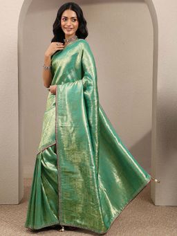Libas - Green Woven Silk Blend Saree with Unstitched Blouse