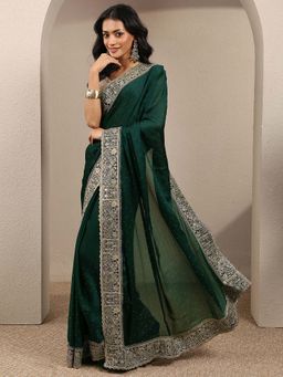 Libas - Green Embellished Silk Blend Saree with Unstitched Blouse