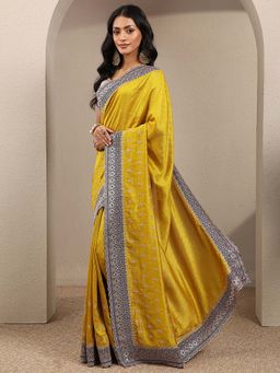 Libas - Yellow Embellished Silk Blend Saree with Unstitched Blouse