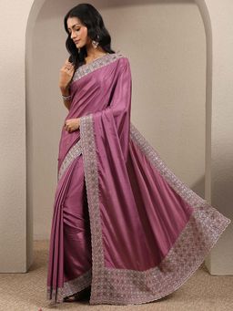 Libas - Purple Embellished Silk Blend Saree with Unstitched Blouse