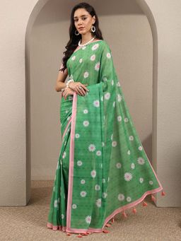 Libas - Green Printed Georgette Saree with Unstitched Blouse