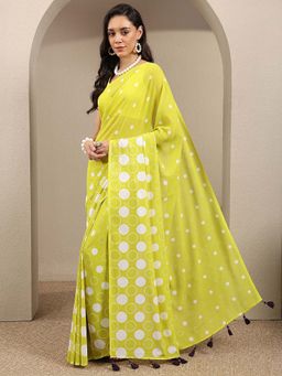 Libas - Green Printed Georgette Saree with Unstitched Blouse