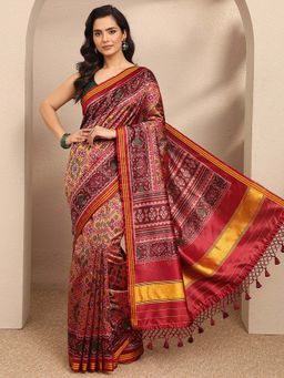 Libas - Multi-Color Printed Silk Blend Saree with Unstitched Blouse