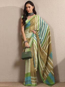 Libas - Multi-Color Printed Silk Blend Saree with Unstitched Blouse