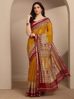 Libas - Mustard Woven Silk Blend Saree with Unstitched Blouse