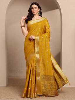 Libas - Mustard Woven Silk Blend Saree with Unstitched Blouse