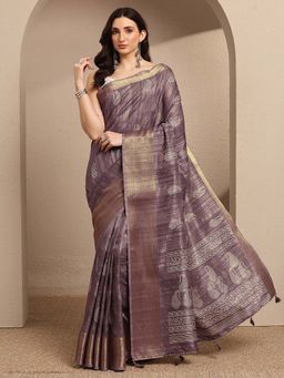 Libas - Mauve Woven Silk Blend Saree with Unstitched Blouse