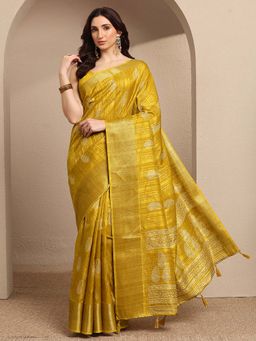 Libas - Mustard Woven Silk Blend Saree with Unstitched Blouse