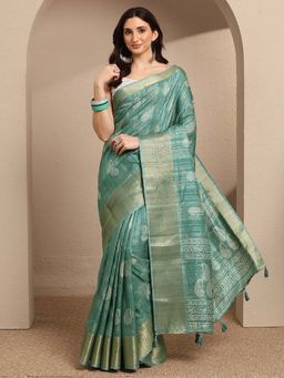 Libas - Green Woven Silk Blend Saree with Unstitched Blouse