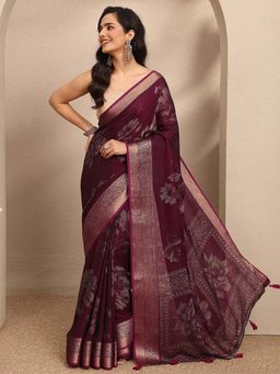 Libas - Maroon Printed Georgette Saree with Unstitched Blouse