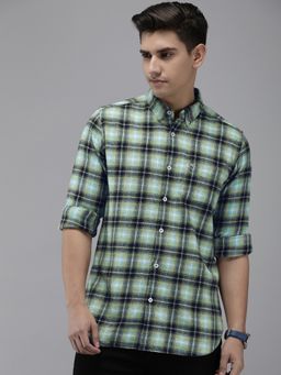 The Bear House - Men Green Checked Slim Fit Heavy Flannel Cotton Casual Shirt