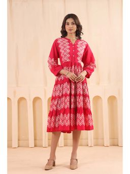SAVI - Women Pink Cotton Designer Flared Dress