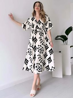 MANOJAVA - Women Black Rayon Printed Trendy Dress