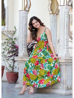 MANOJAVA - Women Multi Colour Rayon Printed Trendy Dress