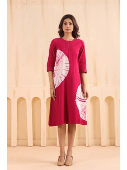 SAVI - Women Fuchsia Pink Cotton Flex Tie Dye Designer A-Line Dress