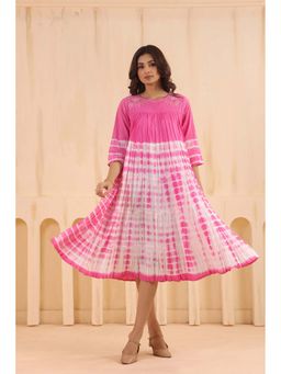 SAVI - Women Pink Cotton Embroidered Designer Dress