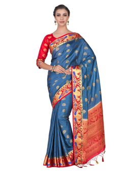 Mimosa - Silk Blue Saree With Blouse Piece